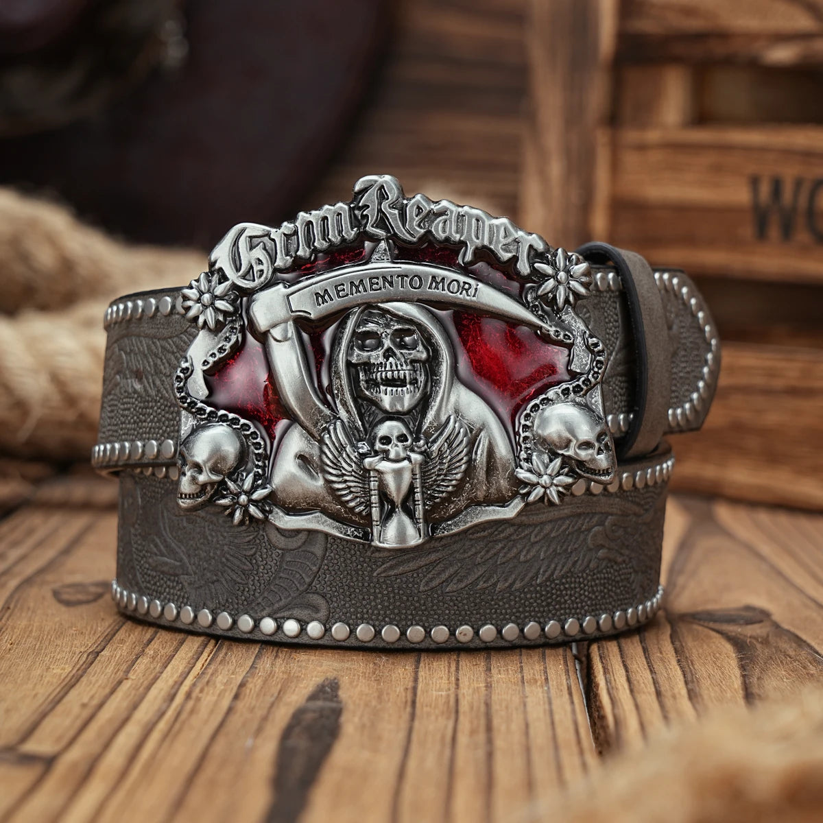 Men & Women PU Leather-Belts - Vintage Belt Eagle Engraved Leather Grim Reaper Buckle Belt for Jeans
