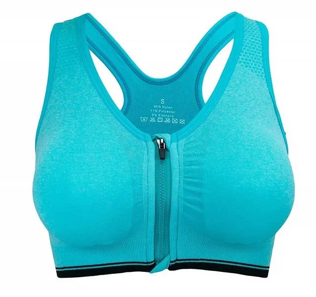 Sports Top Yoga Bra Shockproof Gym  Front Zipper  Push Up