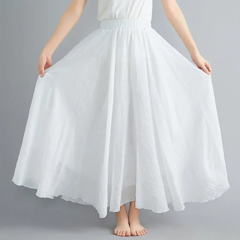 Cotton Linen Maxi  Casual Loose Long Skirt