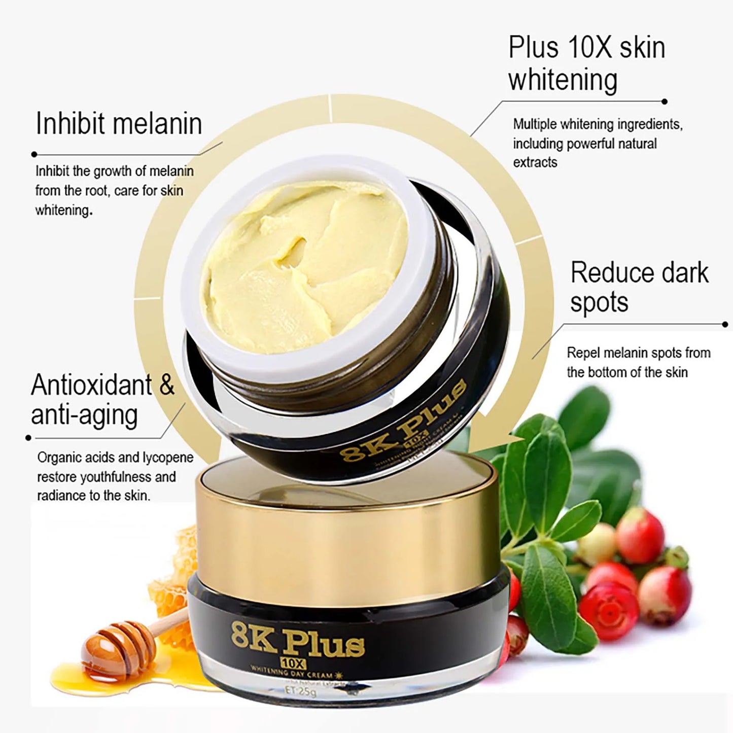 Face Cream, Reduce Dark Spots, Sun Spots, Inhibit Melanin, With Collagen, Glutathione, For All Skin Types