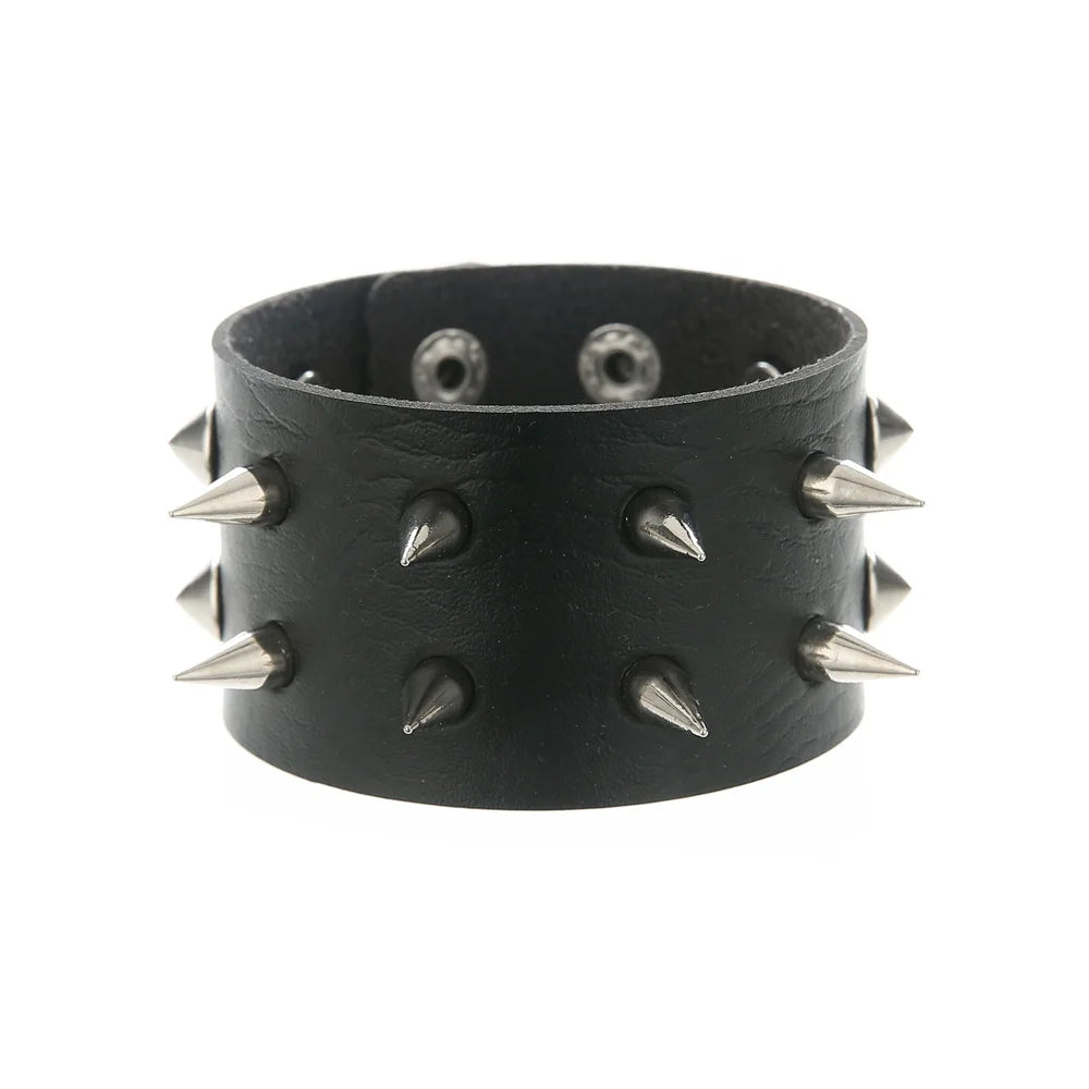 Punk Hip Hop Rock PU Leather Bracelet Unisex Trendy Chain Skull Pentagram Rivet Bracelet