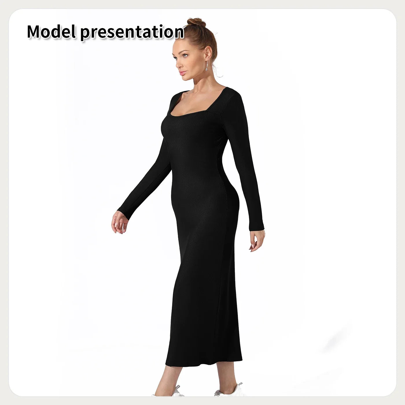 Solid Color Sundress Elegant Party Slim Robe Long Sleeve