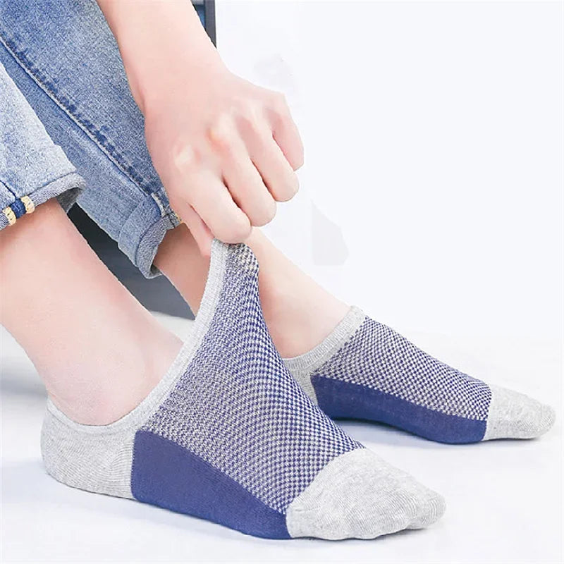 5 Pairs/pack Man Style Mesh Breathable Short Socks Male Sweat-absorbent Silicone Cotton Socks Men's Invisible Socks
