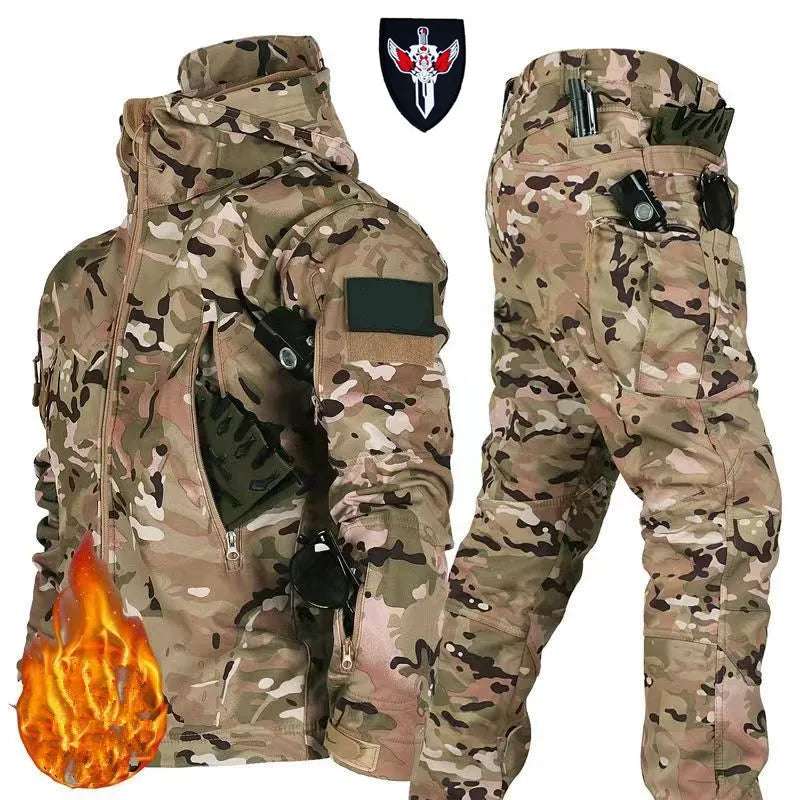 Shark Skin Soft Shell Autumn and Winter Plush Thickened Mountaineering Tactics Training Breathable Windproof Charge Suit