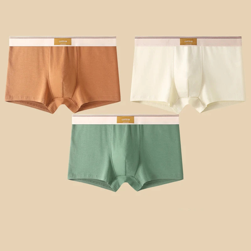 3Pcs Men's Underwear Hombre Boxershorts Comfortable Breathable Cotton Underwear Sexy Underwear Solid Color Boxer Shorts