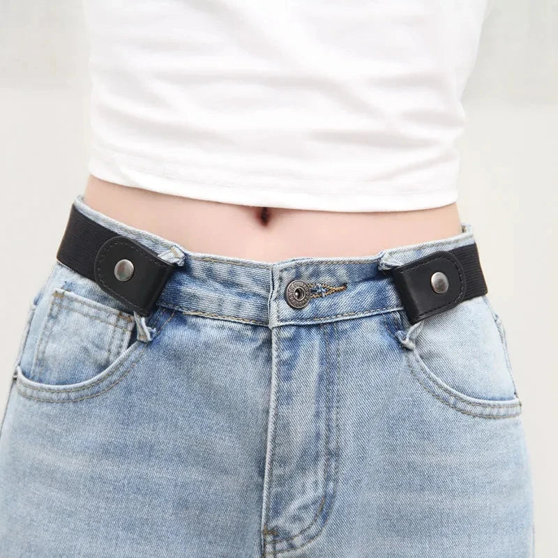 Simple And Fashionable Women's Belt Elastic Woven Invisible And Seamless Unisex Jeans Belt Length Adjustable