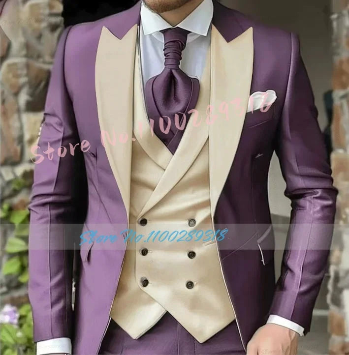 Classic Suits For Men Custom Made 3 Piece Jacket Vest Pants Set Formal Business Tuxedos