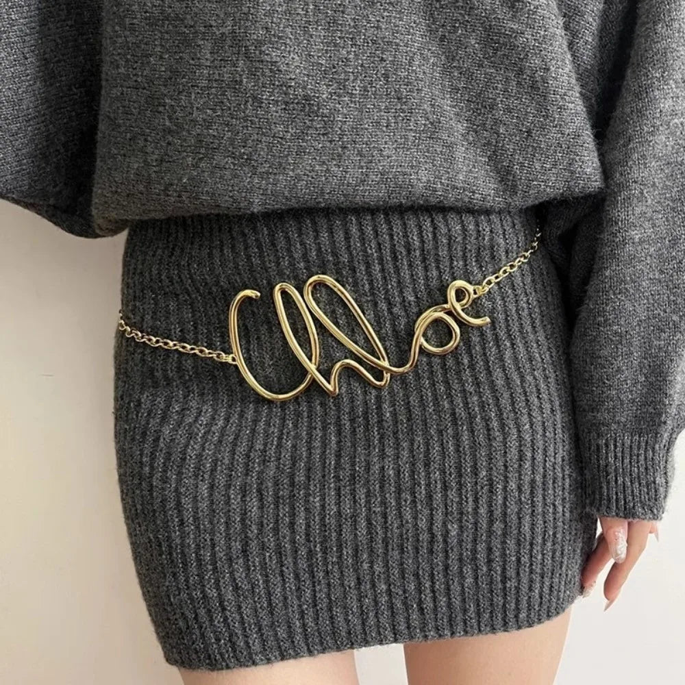 Women's Belt, Fashion Versatile Simple Women's Waist Chain, Gold Retro Women's Belt