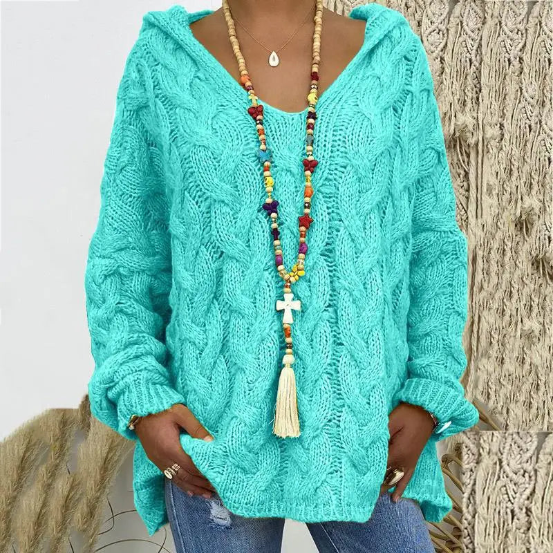 Women's Autumn Twist Knitted Sweater Casual Solid Hooded Pullovers Europe Style Jumpers Streetwear Women's Clothes