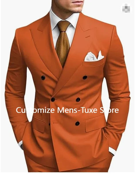 High Quality Men's Suits Double Breasted Bespoke Double Breasted Peaked Lapel Formal Blazer Slim Fit 2 Piece Jacket Pants