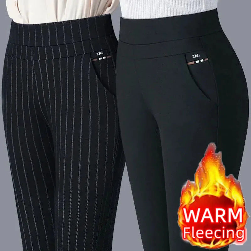 Thin & Thick Warm Winter Pencil Pants Women's Pin Stripe Skinny Trousers  Clothing Leggings
