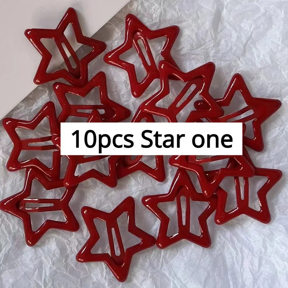 10 Pcs/Lot Red Star Snap Clip Waterdrop Barrettes Hairpin Women Hair Clip Accessories