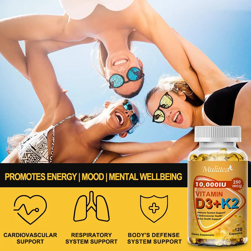 Vitamin D3 + K2 Capsules – 60 Count Dietary Supplement – Made in the USA