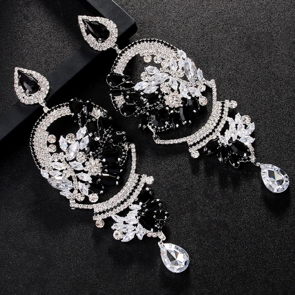 Exaggerated Pendent Oversized Heavy Industry Earrings  Black Crystal Earrings Water Drop