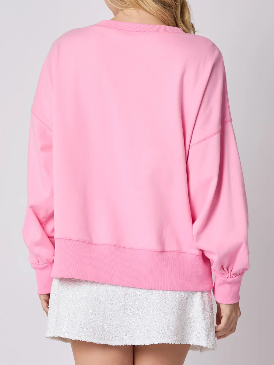 Women s Glitter Embellished Pullover Sweater with Oversized Fit and Bow Detail Drop Shoulder Design Long Balloon Sleeves