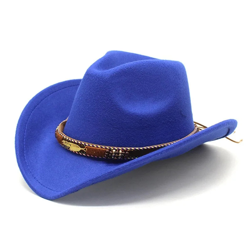 Vintage Style Wide Brim Hat with Leather Band for Men and Women Classic Retro Wool Felt Hat