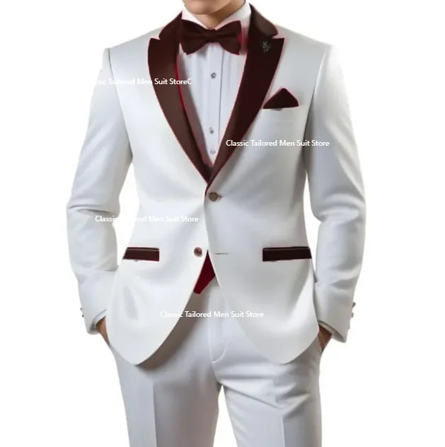 Customized White Men Suits Single Breasted Notch Lapel Slim Fit Male Clothing High Quality Wedding 2 Piece Jacket Pants