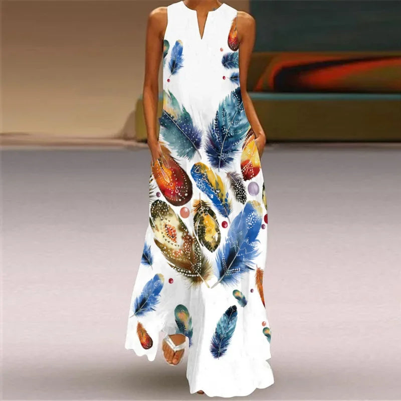 6 Patterns to choose from Sleeveless Exaggerated Large Print Dress Women Casual Vest Maxi Dresses Summer Bohemian Seaside Dress