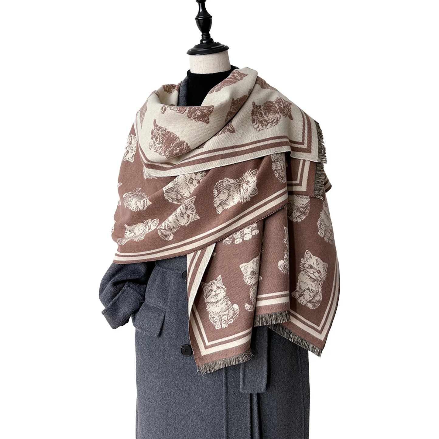 Fall Winter Scarf with Vintage Butterfly Design Soft Long Wide Shawl