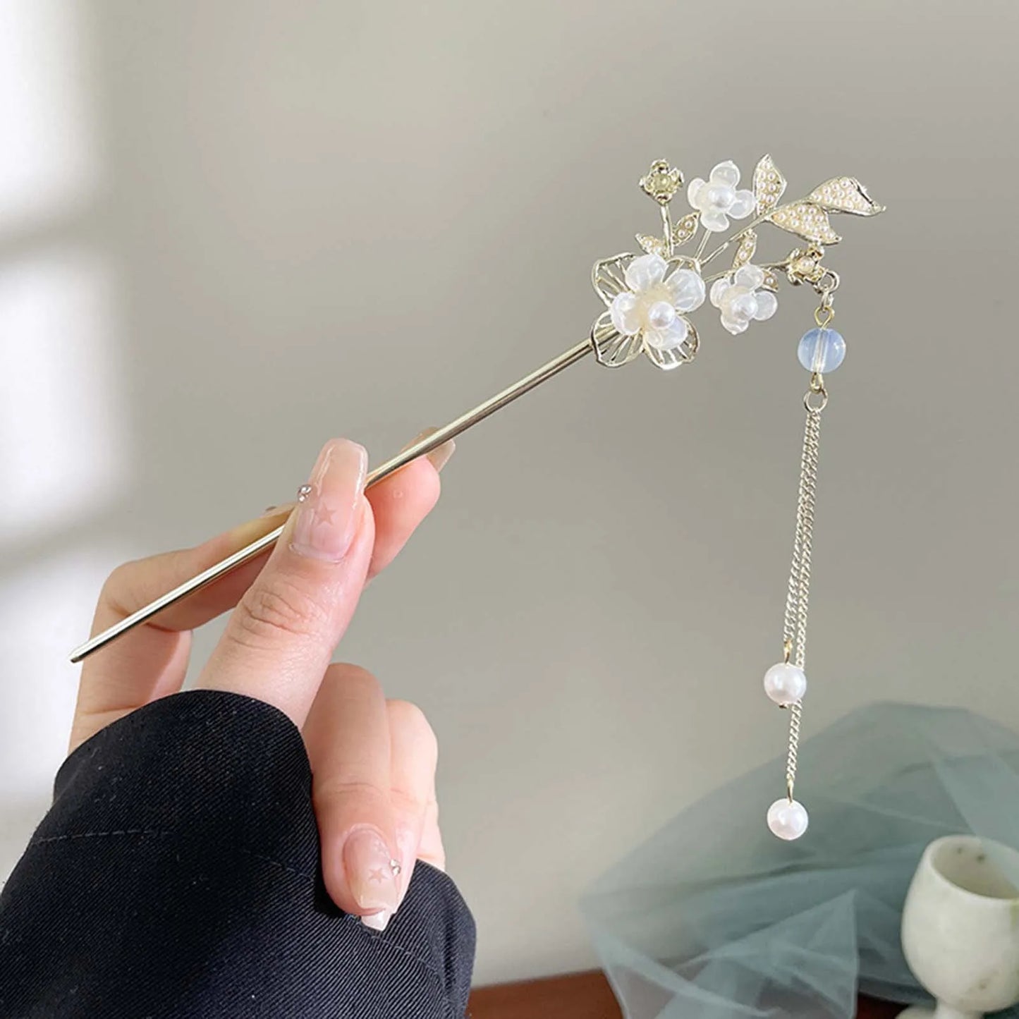 Classic Hair Stick Peach-blossom Hair Chopsticks Gold Plated Prong Updo Chignon Hairpin For Women Chinese Style