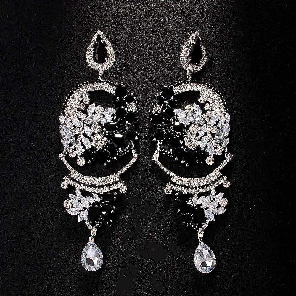 Exaggerated Pendent Oversized Heavy Industry Earrings  Black Crystal Earrings Water Drop