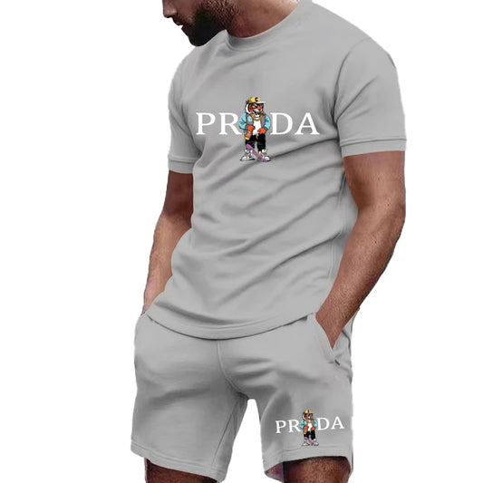 Summer Fashion Men's Gym Sports Set Men's Summer Golf Sports Set O-neck T-shirt with shorts Football Sports Slow Running
