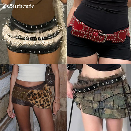 Vintage PU Belts  Aesthetic Accessories Punk Waistband Grunge Leather Belts For Women Fashion Decoration