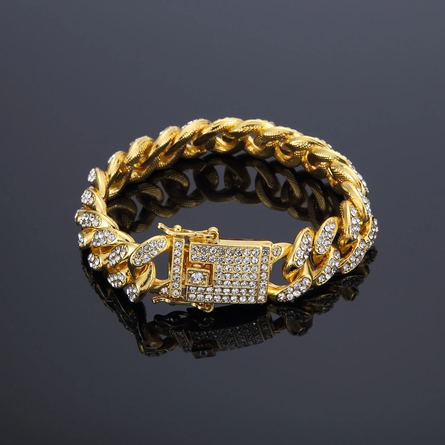 14mm Crystal Miami Iced Out Cuban Link Chain Bracelet For Men&Women Full Rhinestones Charms Jewelry Chain