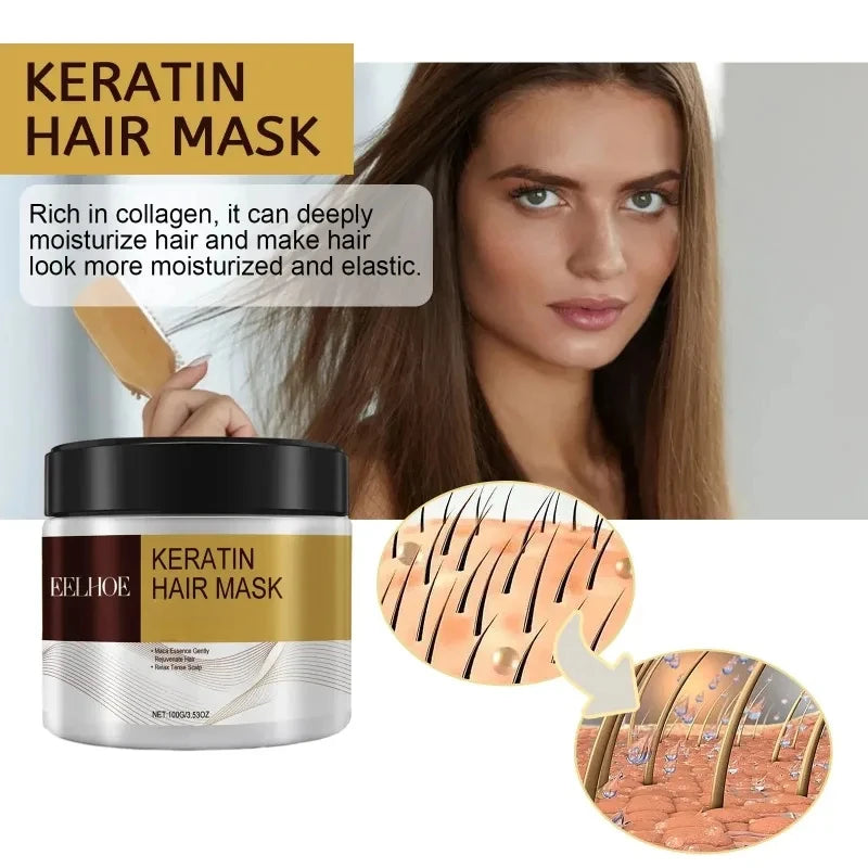 Keratin Hair Mask Deep Nourish Smooths Repair Damaged Hair Treatment Argan Oil Collagen Essence for All Hair Types