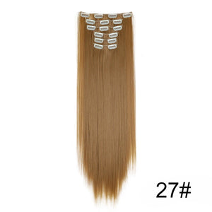 Synthetic 24Inch 16 Clips in Hair Extensions Long Straight Hairstyle Hairpieces Heat Resistant False Hair Daily Use