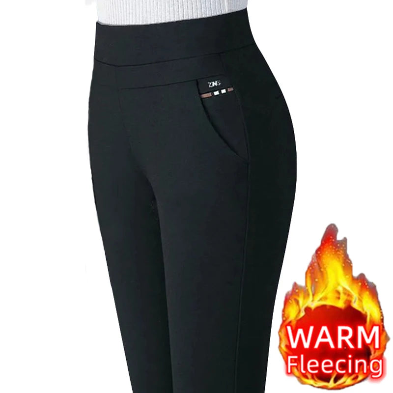 Thin & Thick Warm Winter Pencil Pants Women's Pin Stripe Skinny Trousers  Clothing Leggings