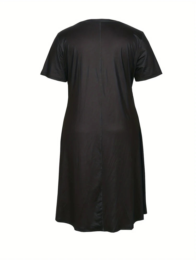 Plus Size Women's Casual Dresses Short Sleeve Summer Sundress with Pockets V Neck Swing Maxi Dresses