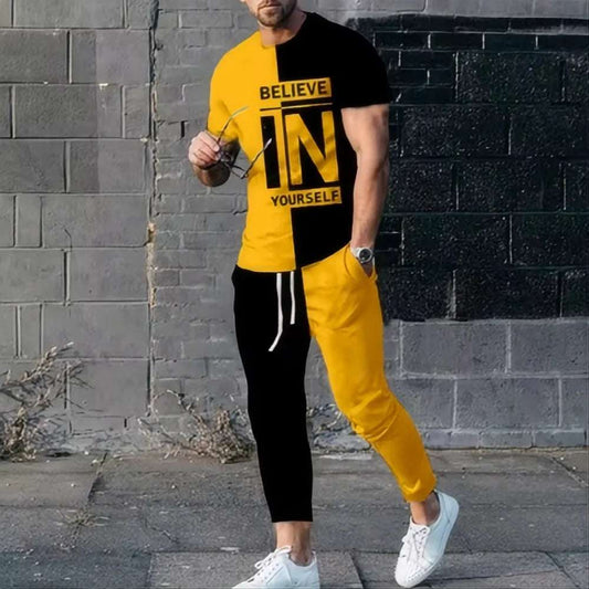 Summer fashion  men's T-shirt pants sportswear believe in yourself 3D printed T-shirt pants set 2-piece streetwear oversized
