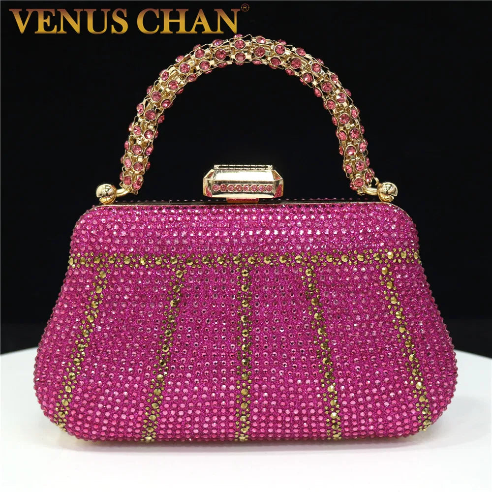 Popular In Exquisite Evening Bags With Diamond Design Fashion Handle Clutch Rhinestone Embellished Long Chain Bag