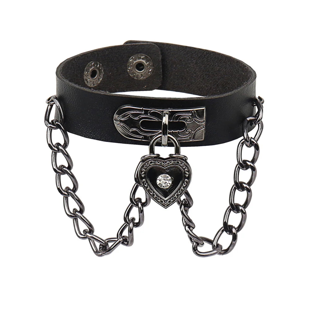 Punk Hip Hop Rock PU Leather Bracelet Unisex Trendy Chain Skull Pentagram Rivet Bracelet