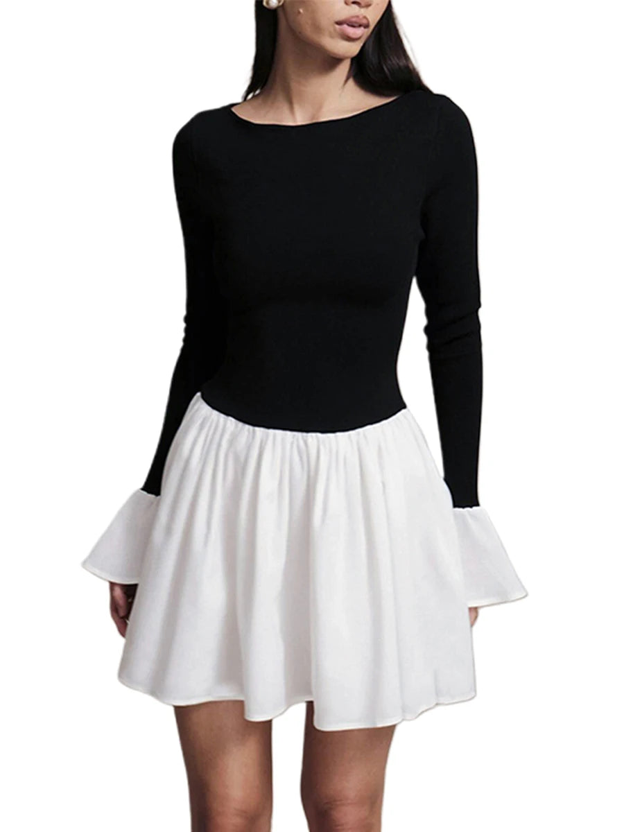 Mini Dress with Ruffle Sleeves and o-Neckline