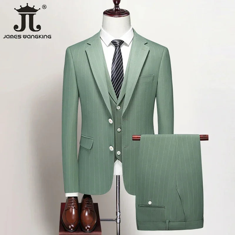 ( Blazer + Vest + Pants ) Boutique British Style Men's Suit Plaid Dress Business Casual Formal Suits 3Pcs Set