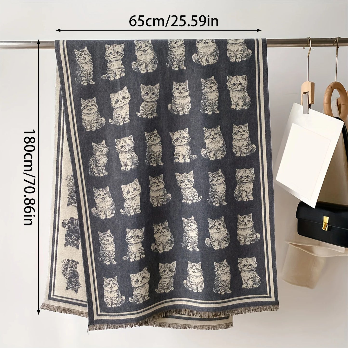 Fall Winter Scarf with Vintage Butterfly Design Soft Long Wide Shawl