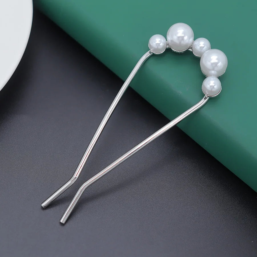 Pearl Hairpins U-shaped Metal Shell Hair Clip Pins Women Girls Hair Sticks Bun Maker Hair Styling Accessories Gifts