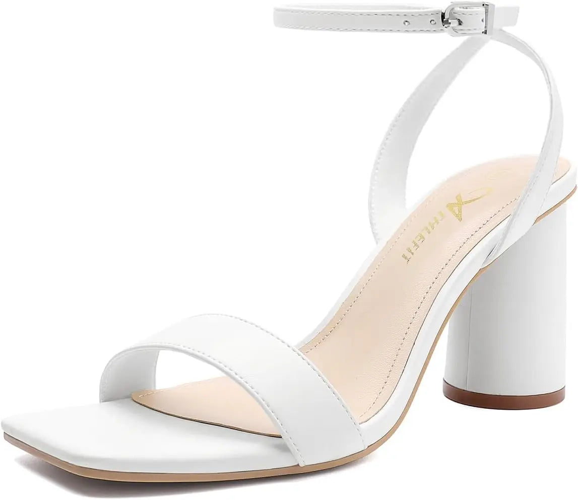 Strappy Chunky Block Heels Fashion Square Open Toe Heeled Sandals Ankle Strap
