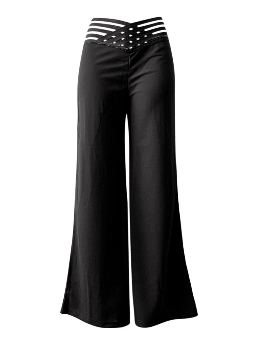 Elegant High Waisted Wide Leg Trousers with Cutout Detailing Stylish Loose Fit Flared Pants for Chic Street Style
