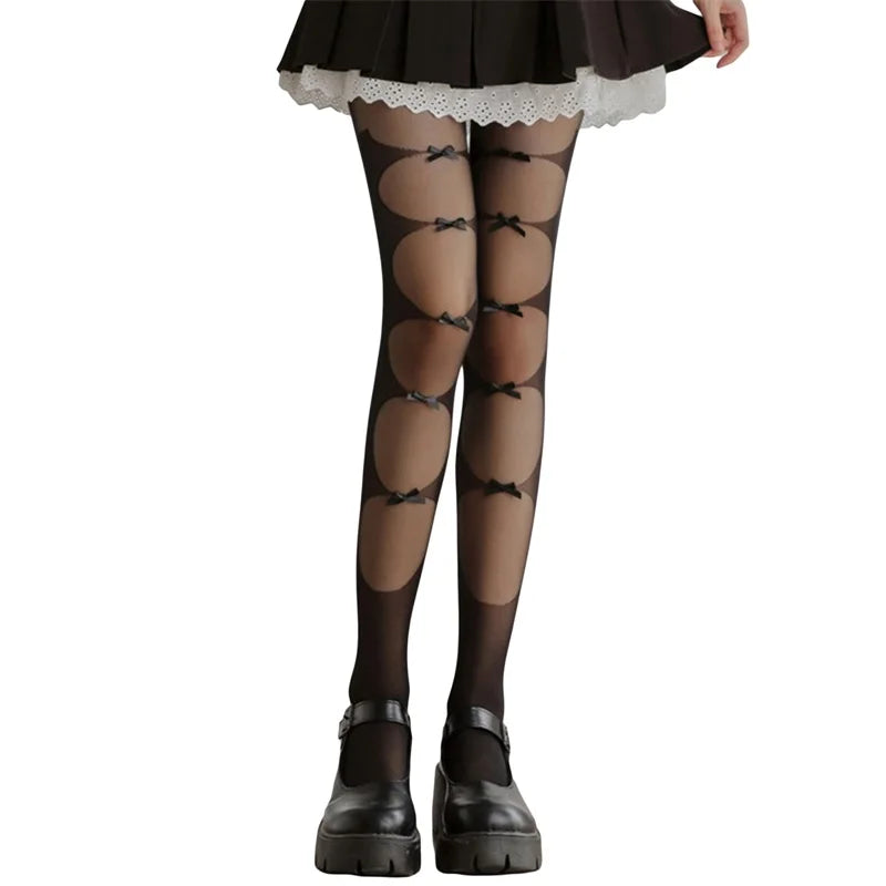 Fashion Thigh High Socks with Sheer Bow Tie Up Detail - Trendy Stockings