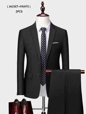 ( Jacket +Vest+ Pants ) Luxury Men's High-end Brand Solid Color Business Office Suit 3Pcs & 2Pcs Groom Wedding Party Suit Tuxedo