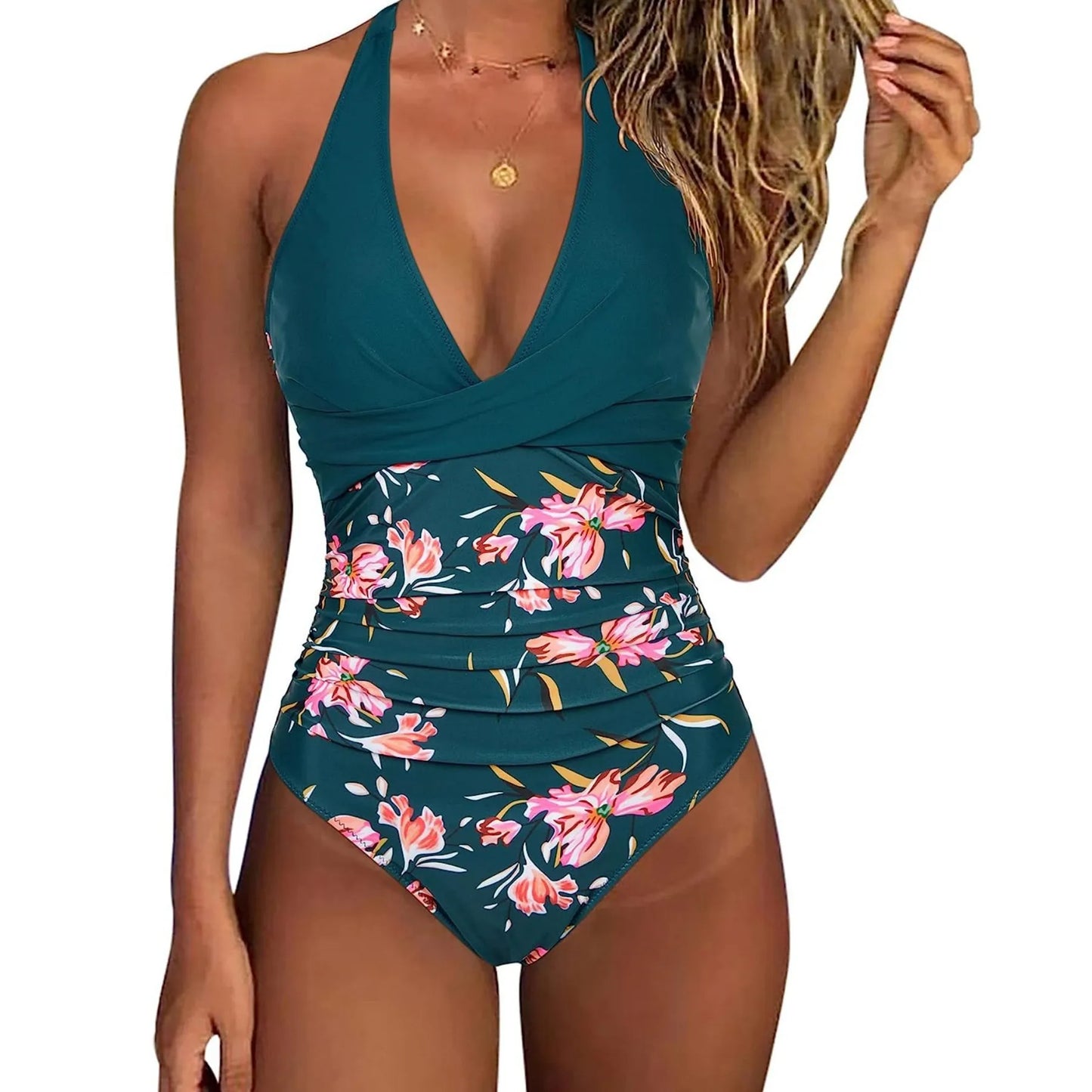 Print One Piece Swimsuit Women Sexy Pleated Bathing Suit Leopard Printed Bodysuit Bikini Set Summer Fashion