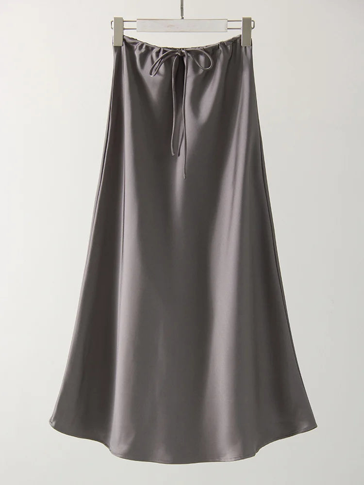 Long Satin Skirt  A Line Tie Up