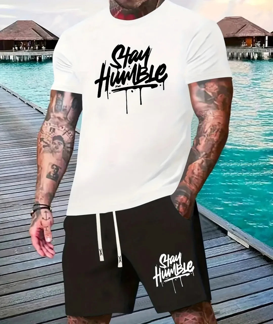 summer 3D digital printed men's suit Fashion short sleeve shorts suit Outdoor street men's sports shorts Summer daily