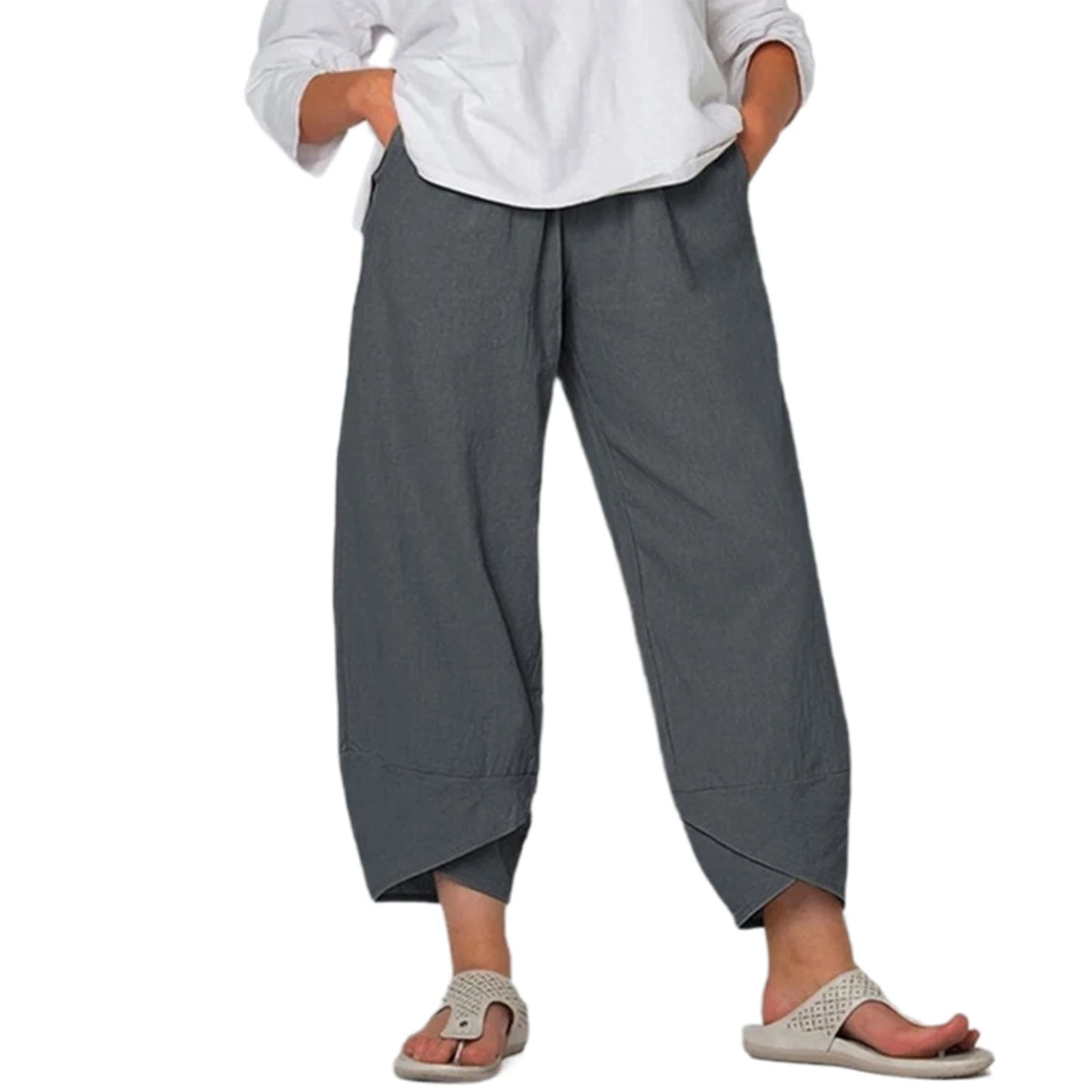 Women s Summer Loose Fit Capri Pants High Waist Solid Color Casual Trousers with Pockets Available in 5 Colors