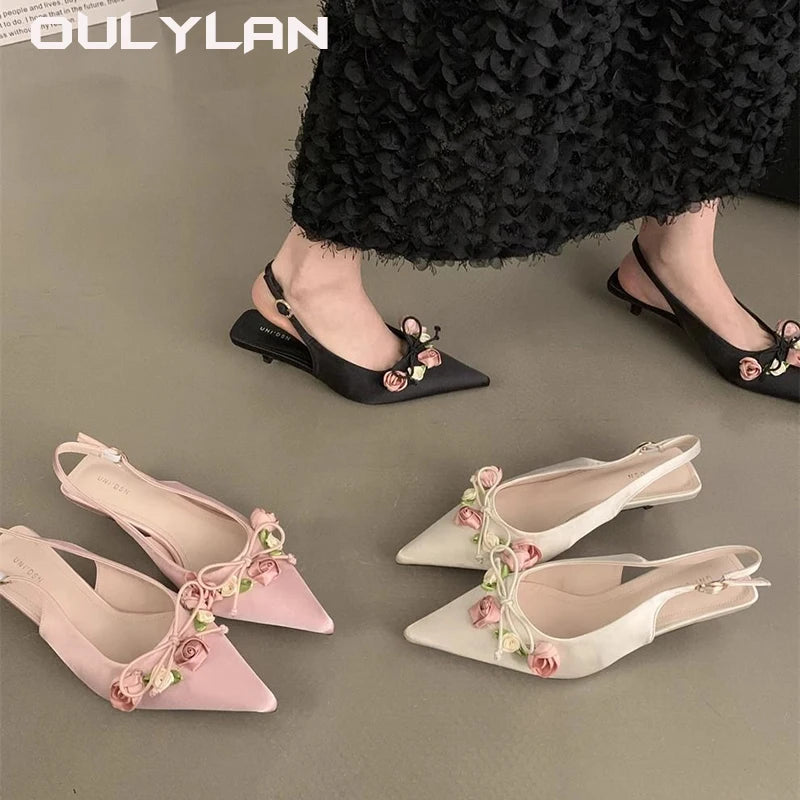 French Style Matching Skirt with High Heels Shoes Exquisite Sandals Flower Decoration Elegant Sandals