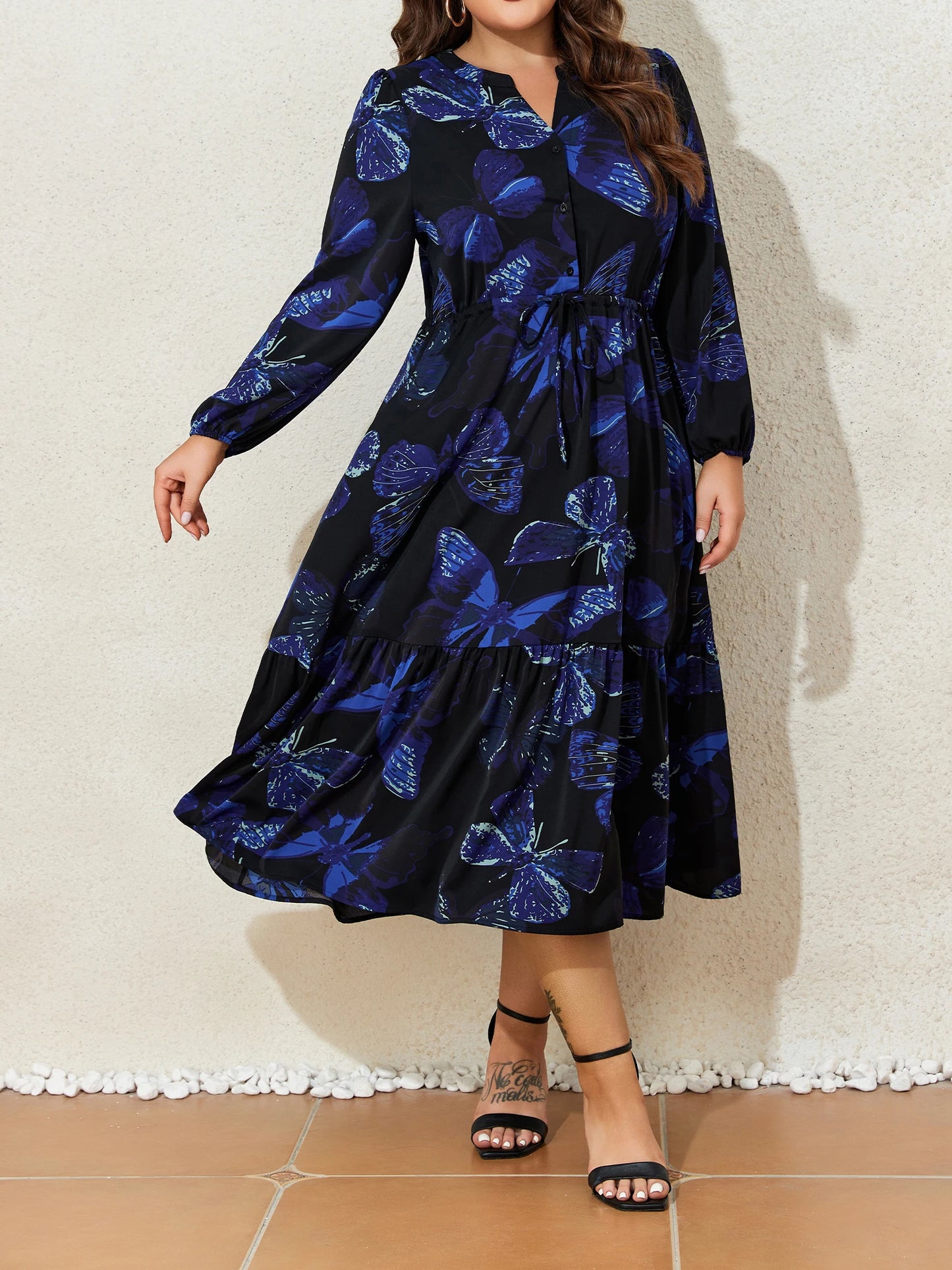 Plus Size Long Sleeve Dress for Women Solid  Casual Shirt Large Dress