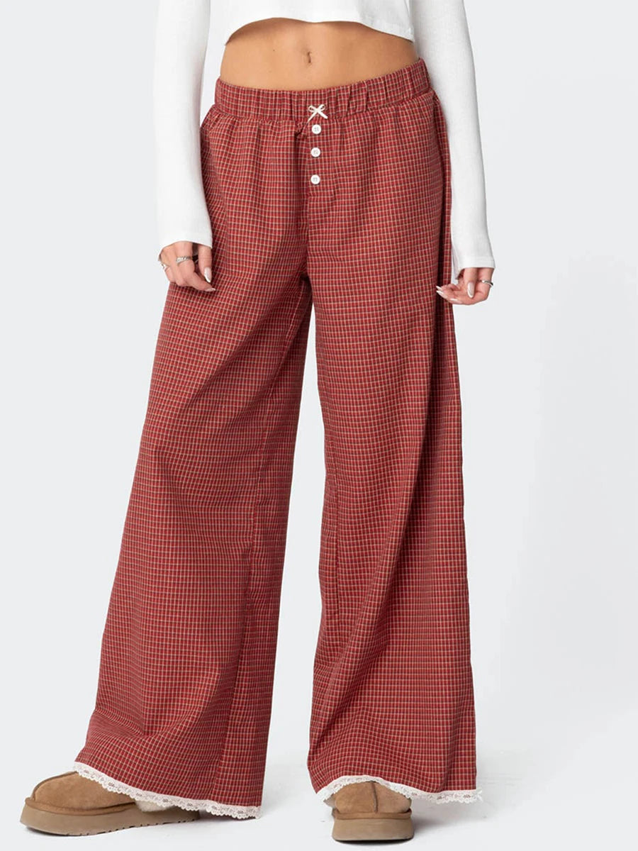 Women High Waist Wide Leg Pants Retro Floral Print Palazzo Trousers Casual Loose Fit Streetwear Fashion